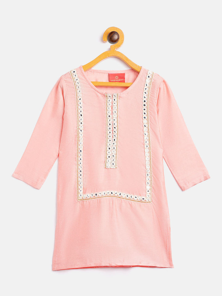 VASTRAMAY SISHU Girls' Pink Viscose Kurta And Straight Pant Set - qivii