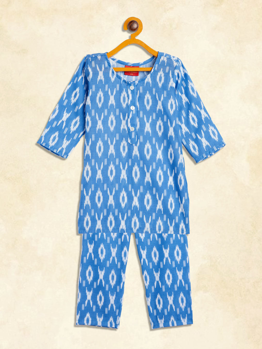 VASTRAMAY SISHU Girls' Aqua Blue Ikkat Print Kurta Pant set - qivii