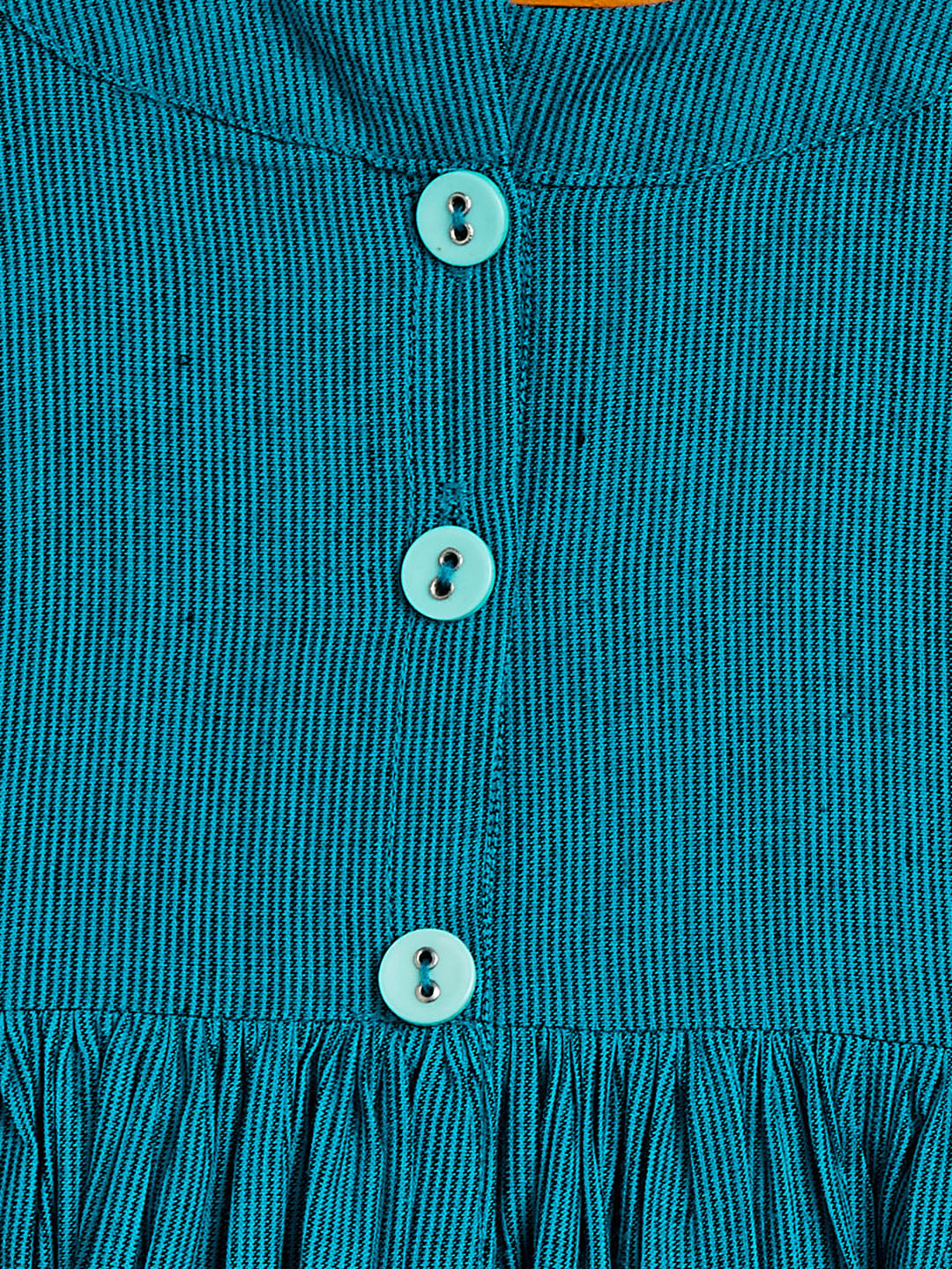 VASTRAMAY SISHU Girl's Aqua Striped Handloom Kurta With Cream Pyjama Set - qivii