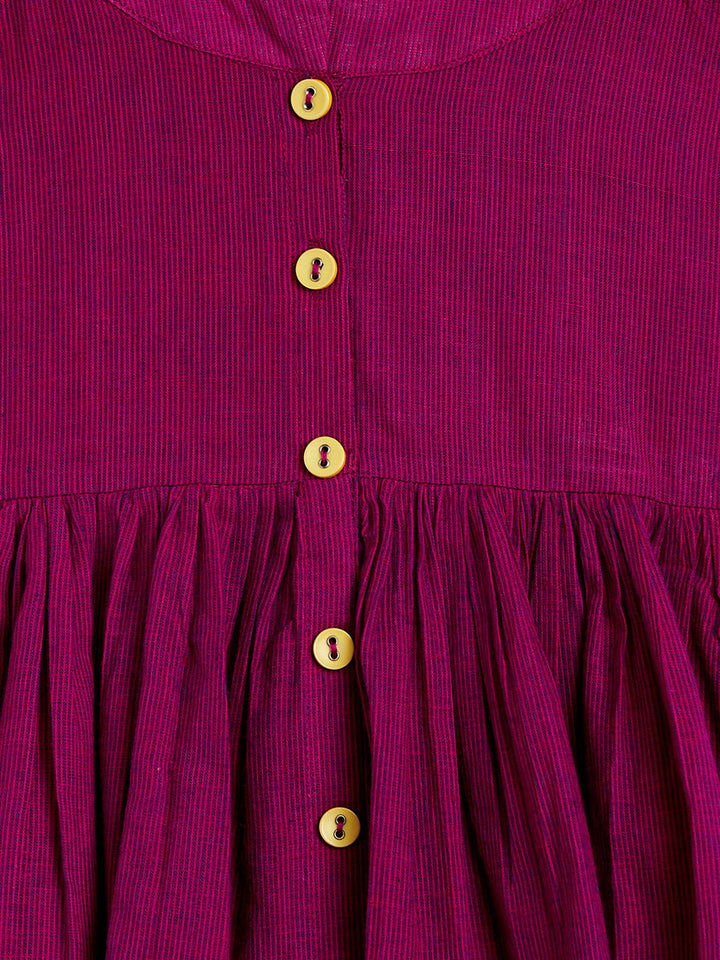 VASTRAMAY SISHU Girl's Purple Striped Handloom Kurta With Yellow Pyjama Set - qivii