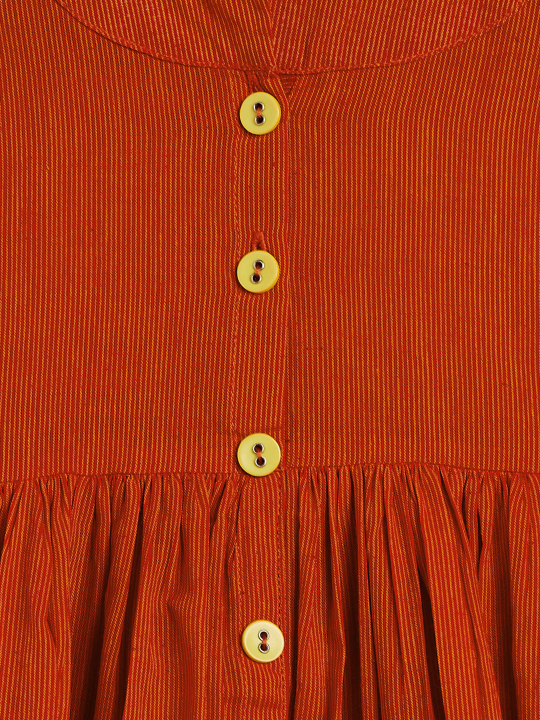 VASTRAMAY SISHU Girl's Red Striped Handloom Kurta With Yellow Pyjama Set - qivii