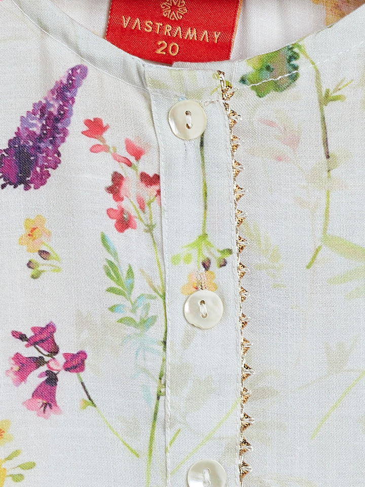 VASTRAMAY SISHU Girl's Multicolor-Base Cream Kurta pant Set - qivii