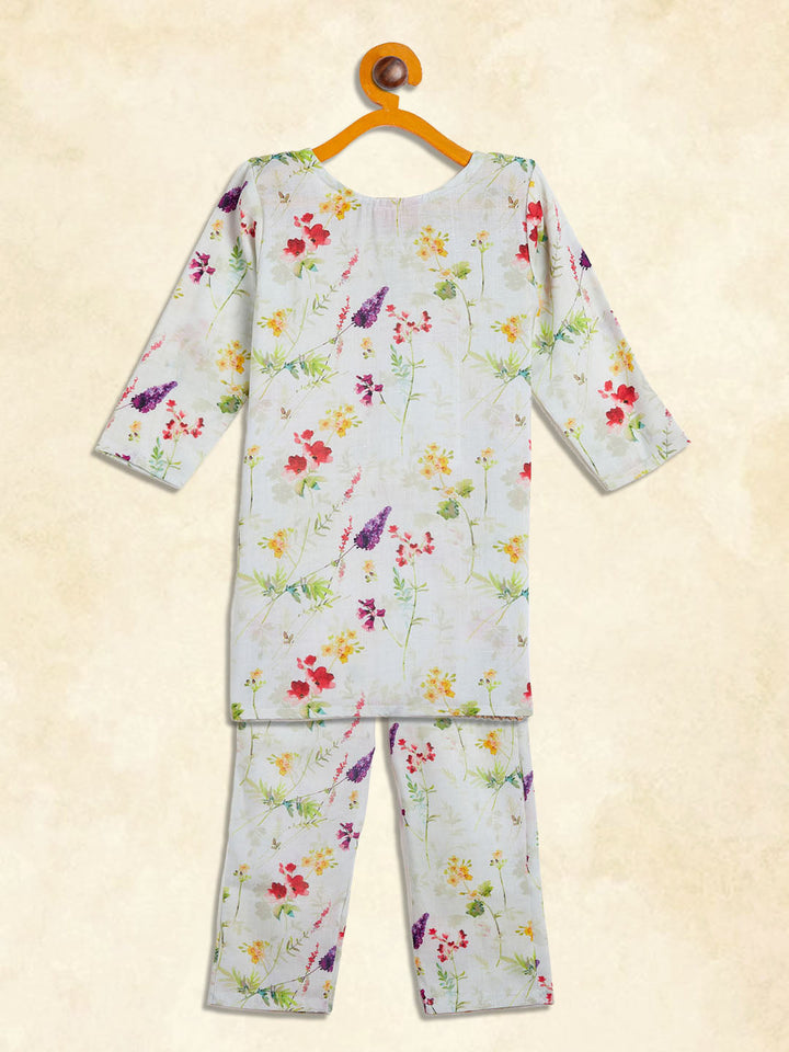 VASTRAMAY SISHU Girl's Multicolor-Base Cream Kurta pant Set - qivii