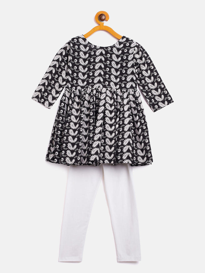 VASTRAMAY SISHU Girl's Black Chikankari Kurta Leggings Set - qivii