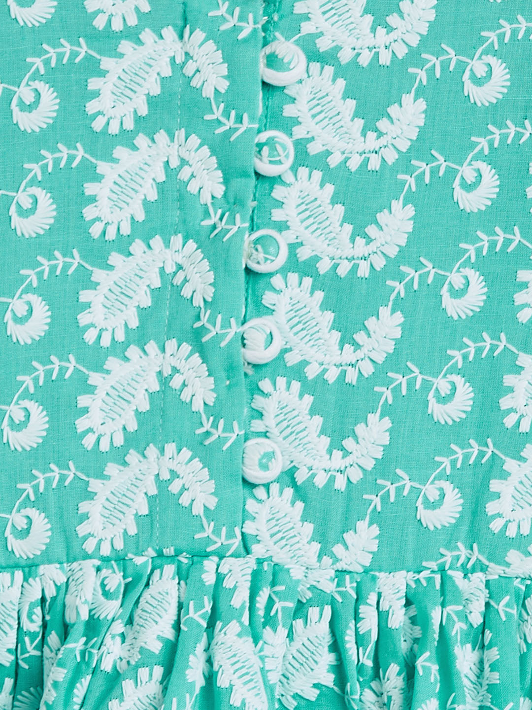 VASTRAMAY SISHU Girl's Green And White Chikankari Kurta Leggings Set - qivii