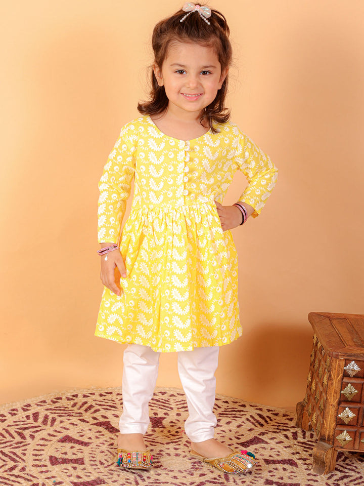 VASTRAMAY SISHU Girl's Mustard Chikankari Kurta Leggings Set - qivii