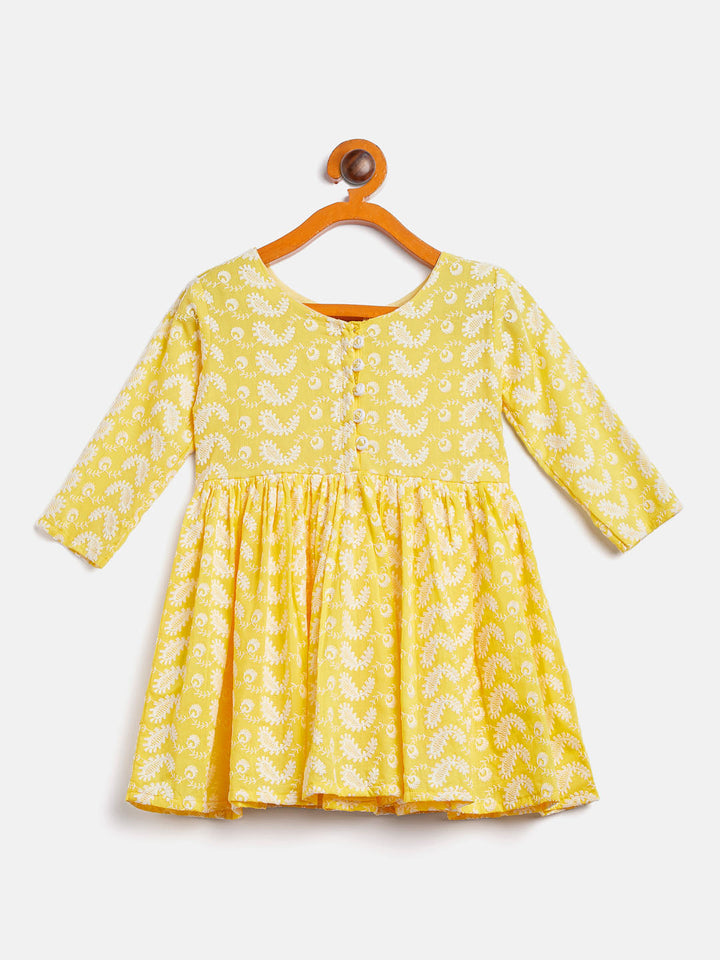 VASTRAMAY SISHU Girl's Mustard Chikankari Kurta Leggings Set - qivii