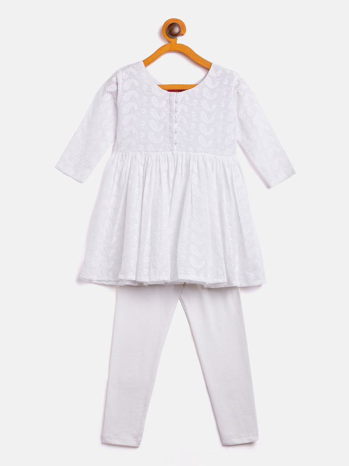 VASTRAMAY SISHU Girl's White Chikankari Kurta Leggings Set - qivii