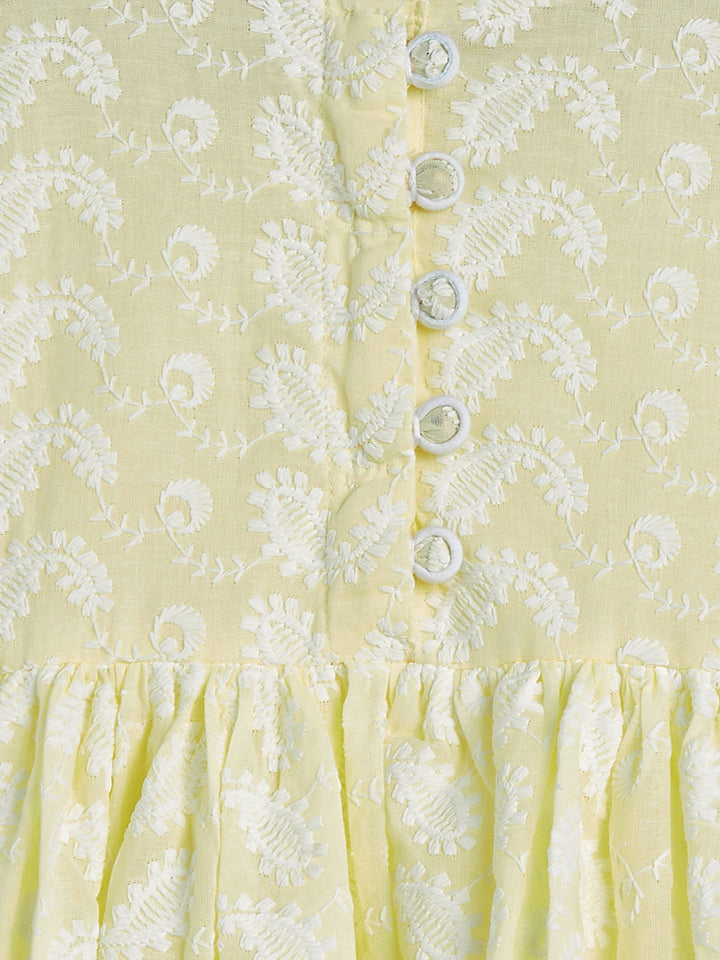 VASTRAMAY SISHU Girl's Yellow And White Chikankari Kurta Leggings Set - qivii