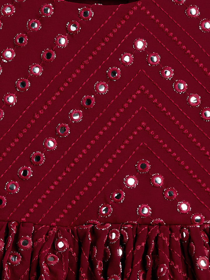 VASTRAMAY SISHU Girl's Maroon Mirror Kurta Pyjama Set - qivii