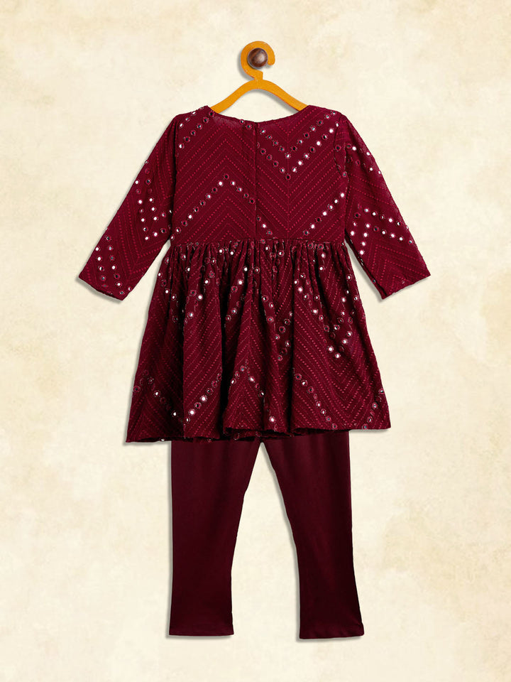 VASTRAMAY SISHU Girl's Maroon Mirror Kurta Pyjama Set - qivii