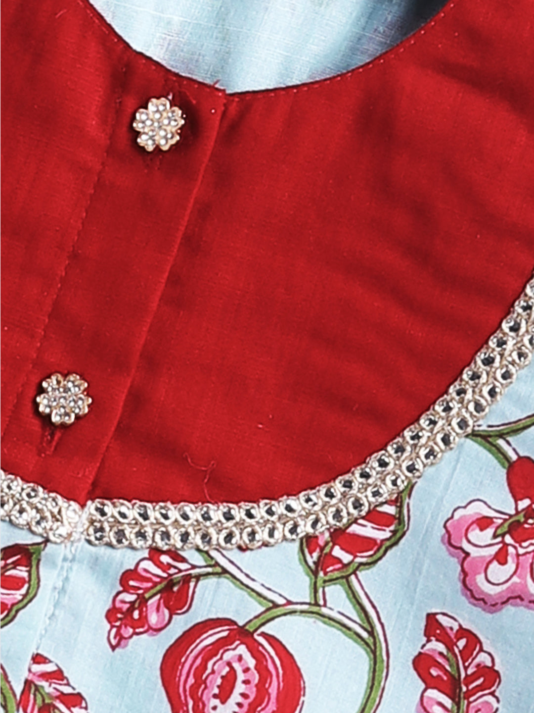 VASTRAMAY Girls' Aqua Base Red Kurta And Pant Set - qivii