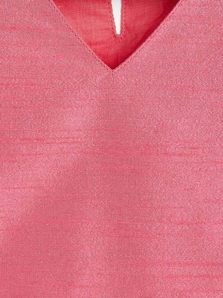 VASTRAMAY SISHU Girl's Pink Printed Skirt And Ruffle Sleeves Crop Top Set - qivii