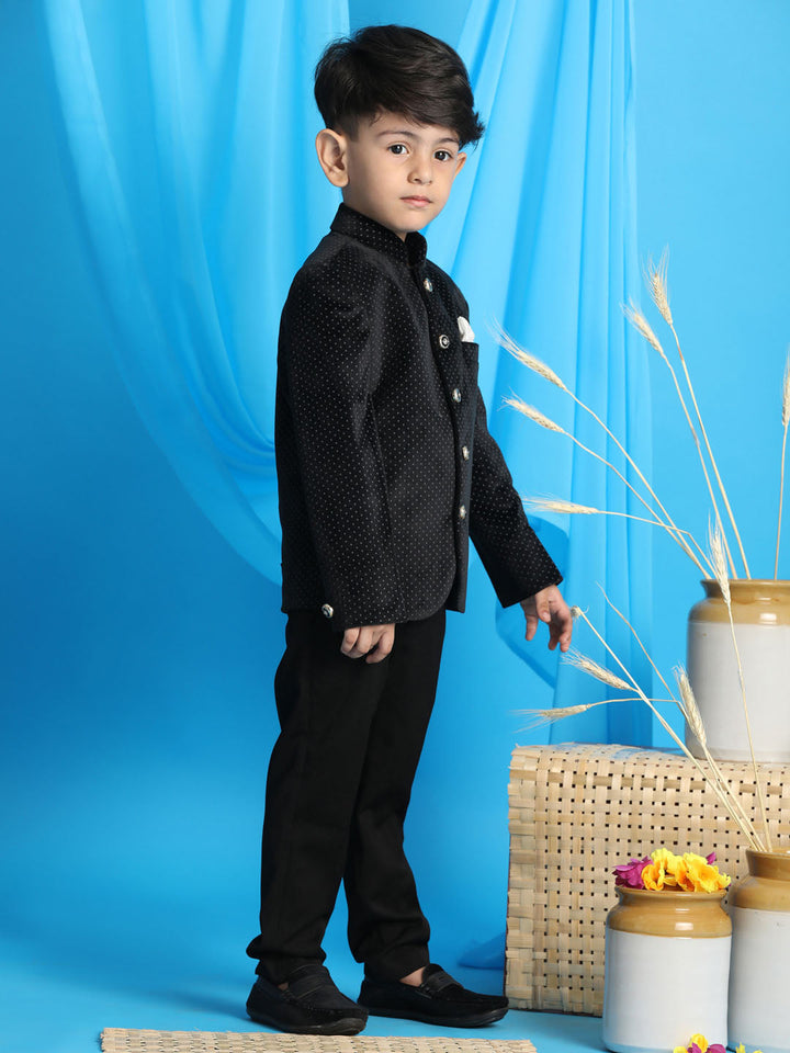 VASTRAMAY Boy's Black Polka Dot Printed Jodhpuri - qivii