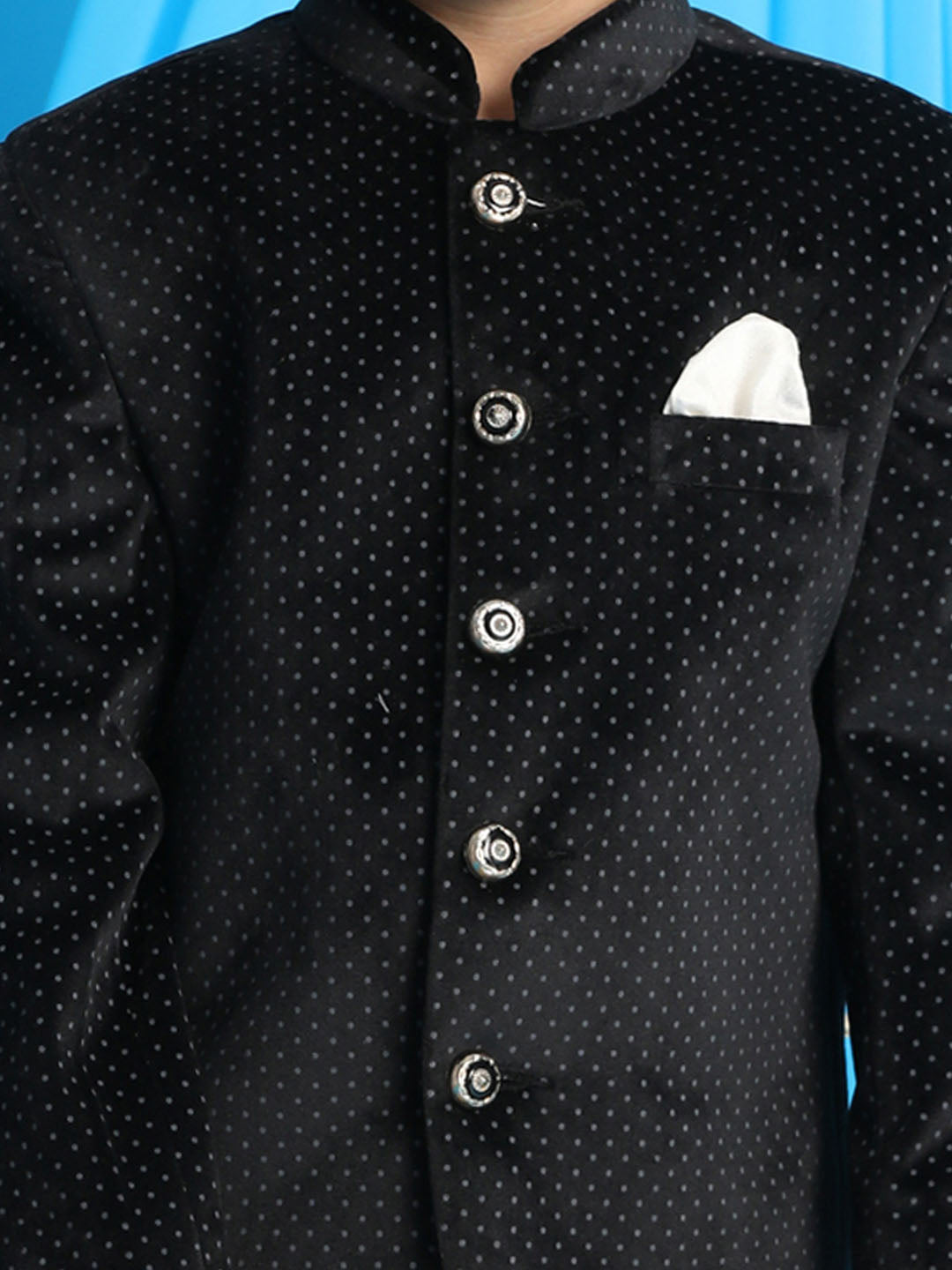 VASTRAMAY Boy's Black Polka Dot Printed Jodhpuri - qivii