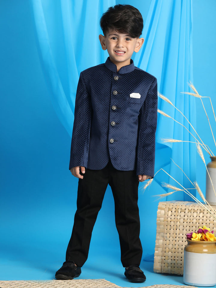 VASTRAMAY Boy's Blue  Polka Dot Printed Jodhpuri - qivii