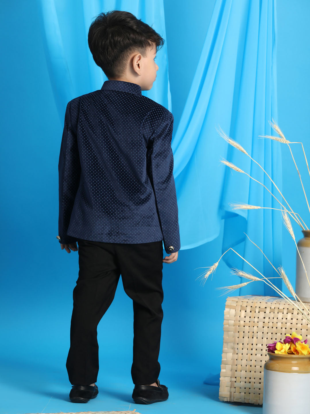 VASTRAMAY Boy's Blue  Polka Dot Printed Jodhpuri - qivii