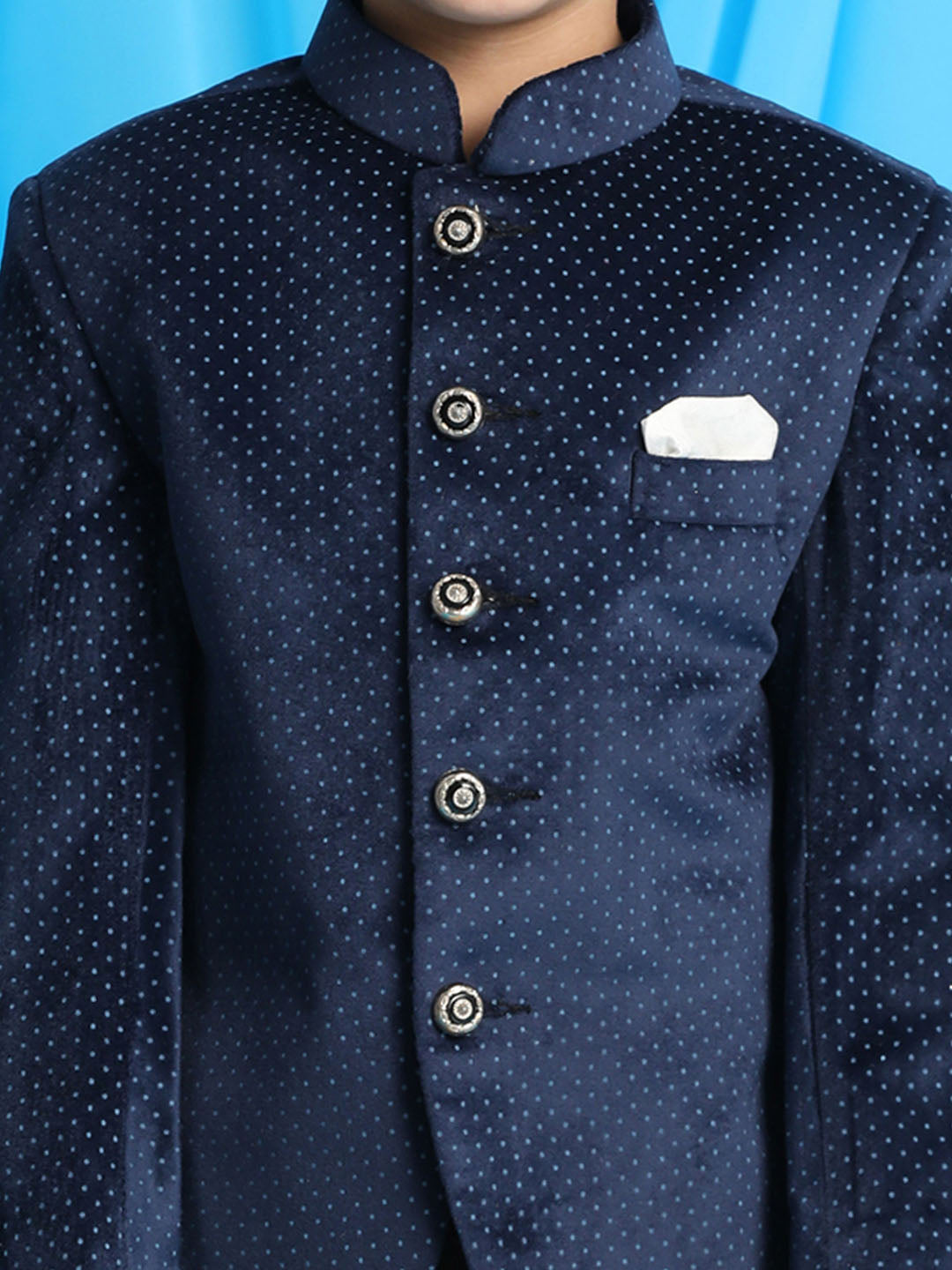 VASTRAMAY Boy's Blue  Polka Dot Printed Jodhpuri - qivii