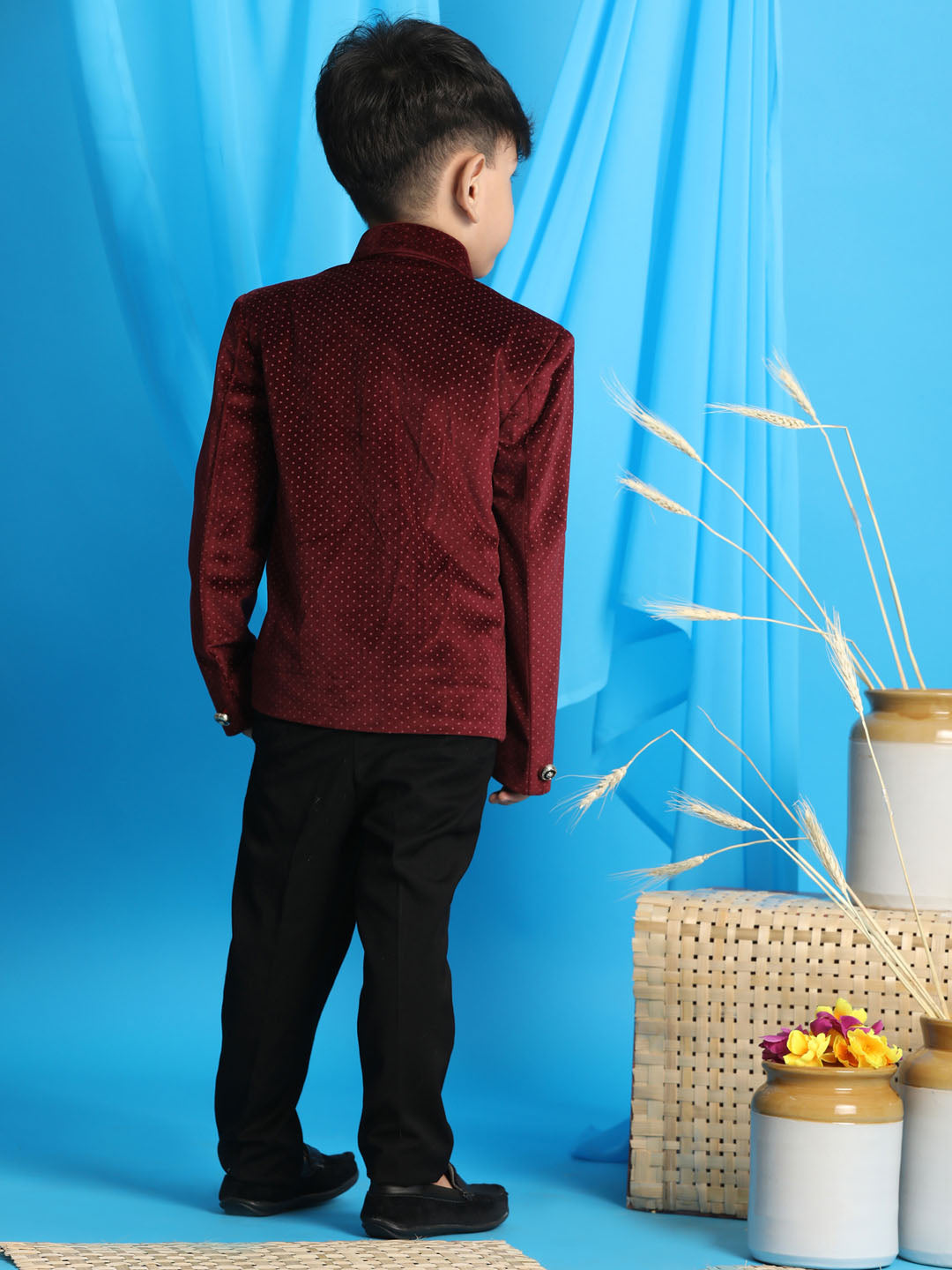 VASTRAMAY Boy's Maroon Polka Dot Printed Jodhpuri - qivii