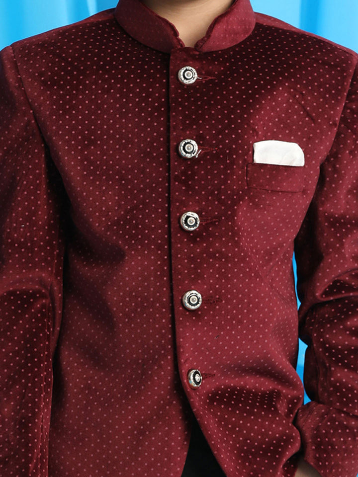 VASTRAMAY Boy's Maroon Polka Dot Printed Jodhpuri - qivii