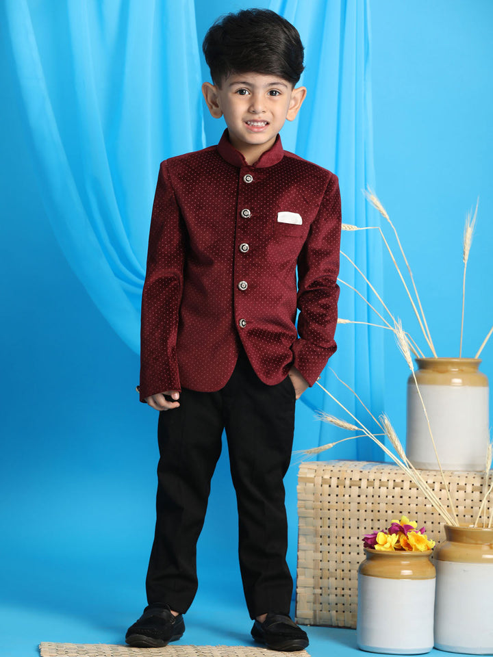 VASTRAMAY Boy's Maroon Polka Dot Printed Jodhpuri - qivii