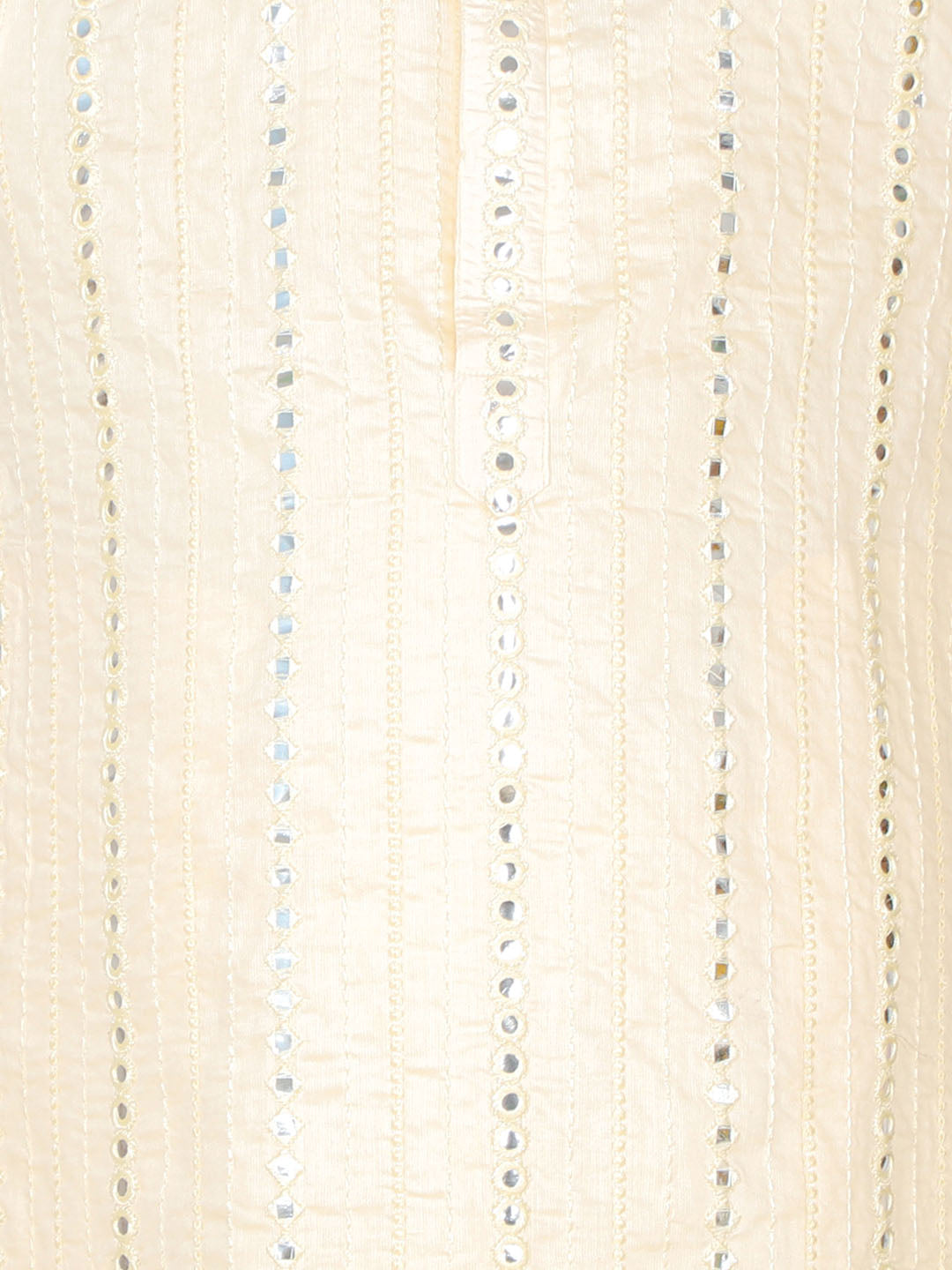 VASTRAMAY Boys Cream Embroidered Vertical Mirror Work Kurta With Pyjama Set - qivii