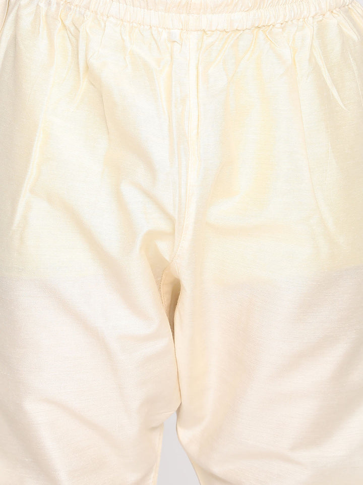 VASTRAMAY Boys Cream Embroidered Vertical Mirror Work Kurta With Pyjama Set - qivii