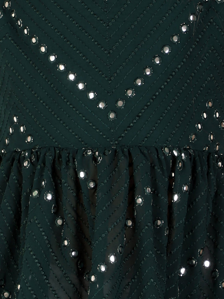 VASTRAMAY Girl's Green Mirror Kurta Pyjama Set - qivii