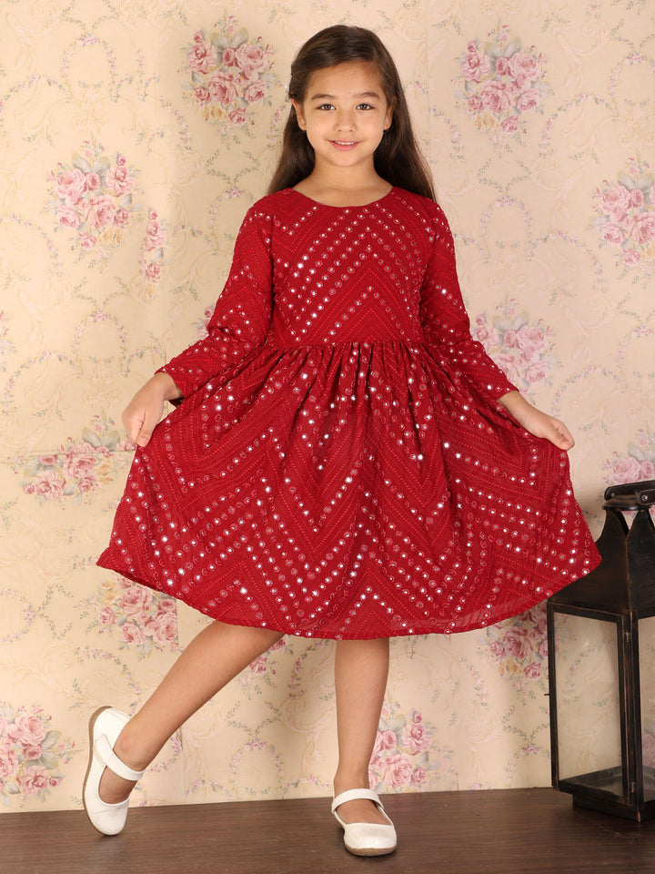 VASTRAMAY Girl's Maroon Mirror Kurta - qivii