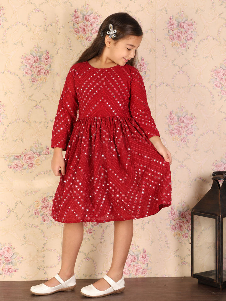 VASTRAMAY Girl's Maroon Mirror Kurta - qivii
