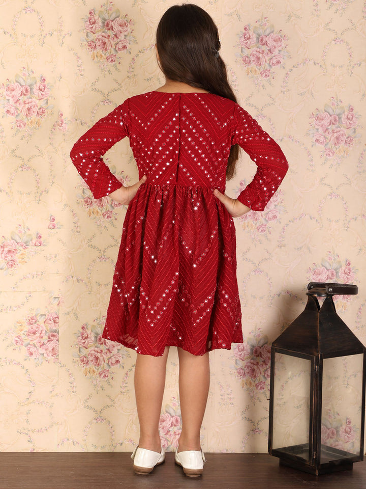 VASTRAMAY Girl's Maroon Mirror Kurta - qivii