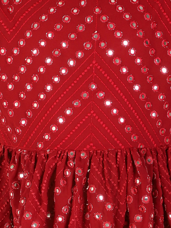 VASTRAMAY Girl's Maroon Mirror Kurta - qivii