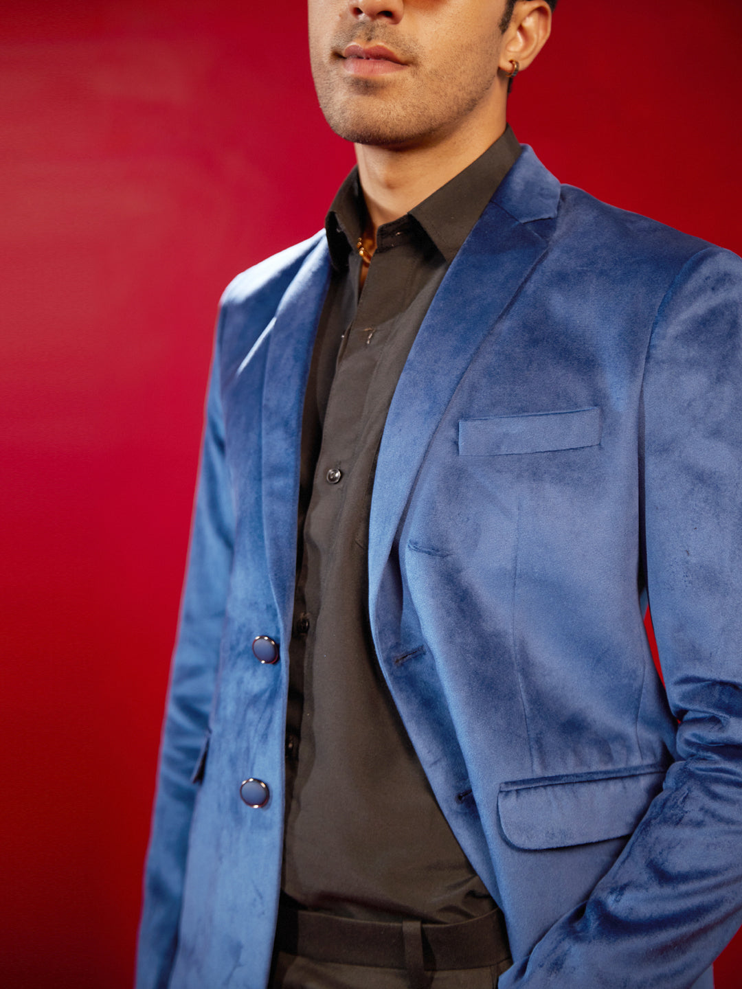 Men's Navy Blue Velvet Fancy Blazer