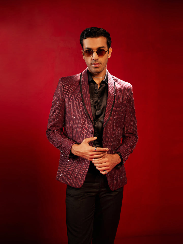 Men's Maroon Silk Blend Blazer
