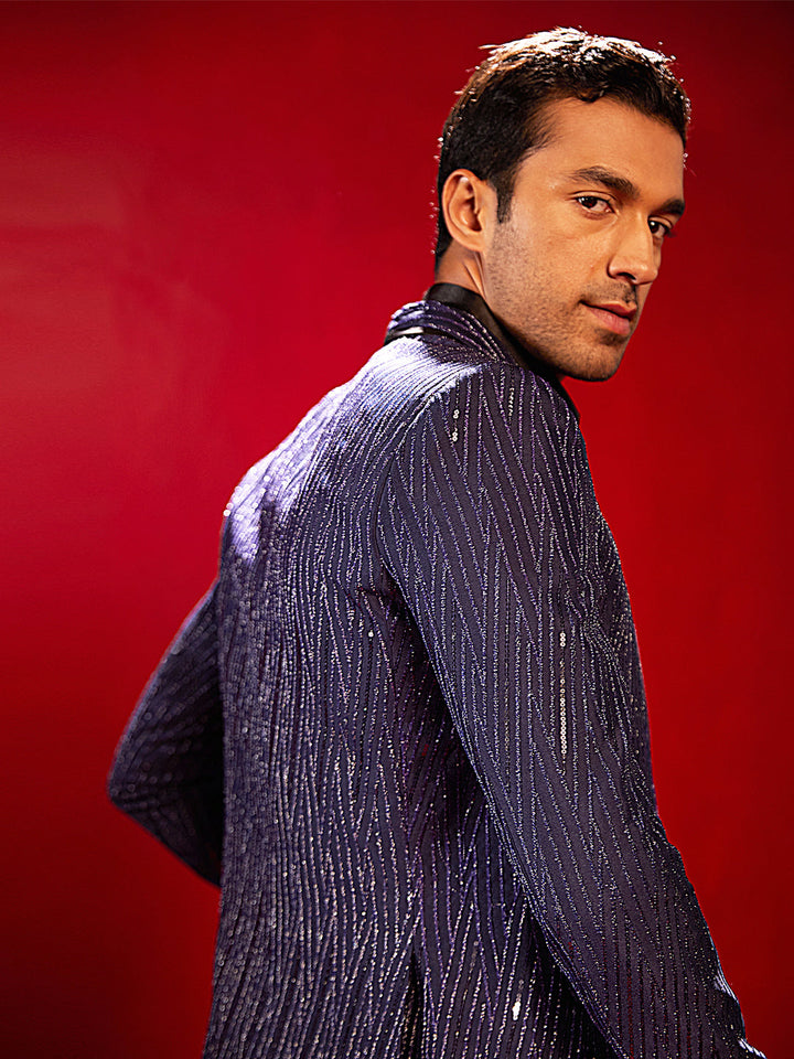 Men's Navy Blue Silk Blend Blazer