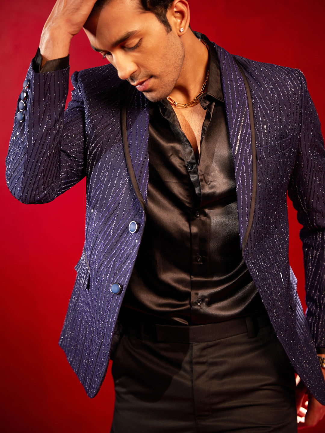 Men's Navy Blue Silk Blend Blazer