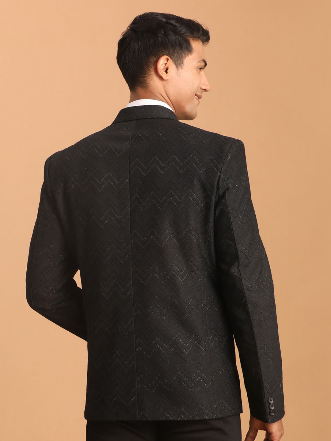 Men's Black Zig Zag Glitter Silk Blend Blazer