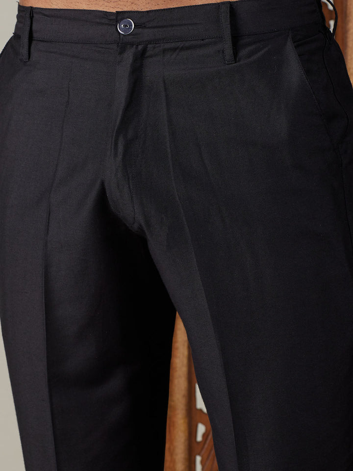 Men's Navy Blue Jacquard Indo With Kurta Pant Set