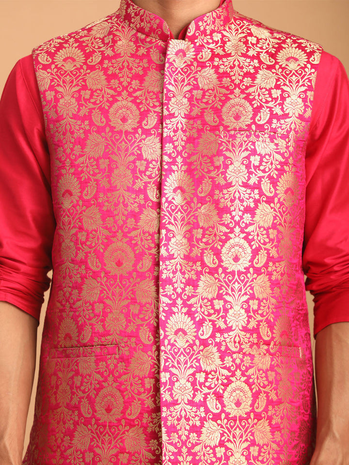 Men's Valentino Pink Flower Motif Jacquard Nehru Jacket