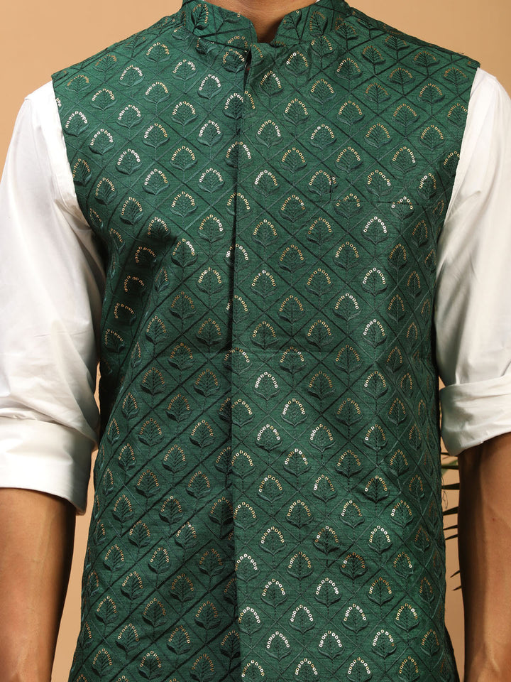 Men's Green Embellishd Ethnic Nehru Jacket