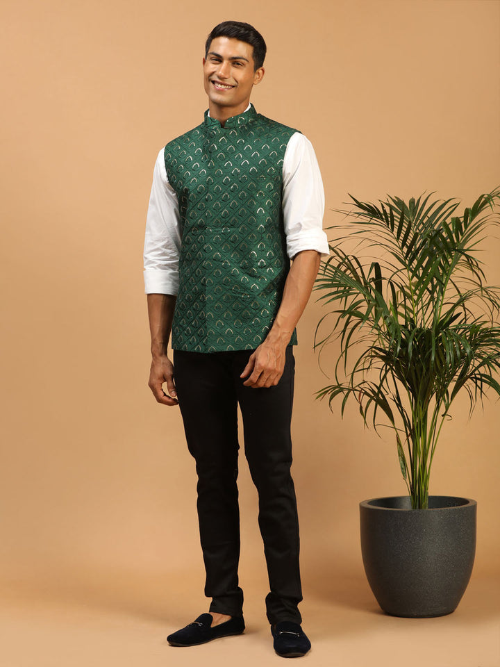 Men's Green Embellishd Ethnic Nehru Jacket