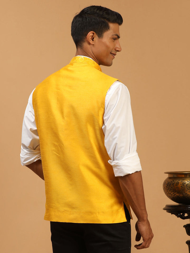 Men's Yellow Embellished Ethnic Nehru Jacket