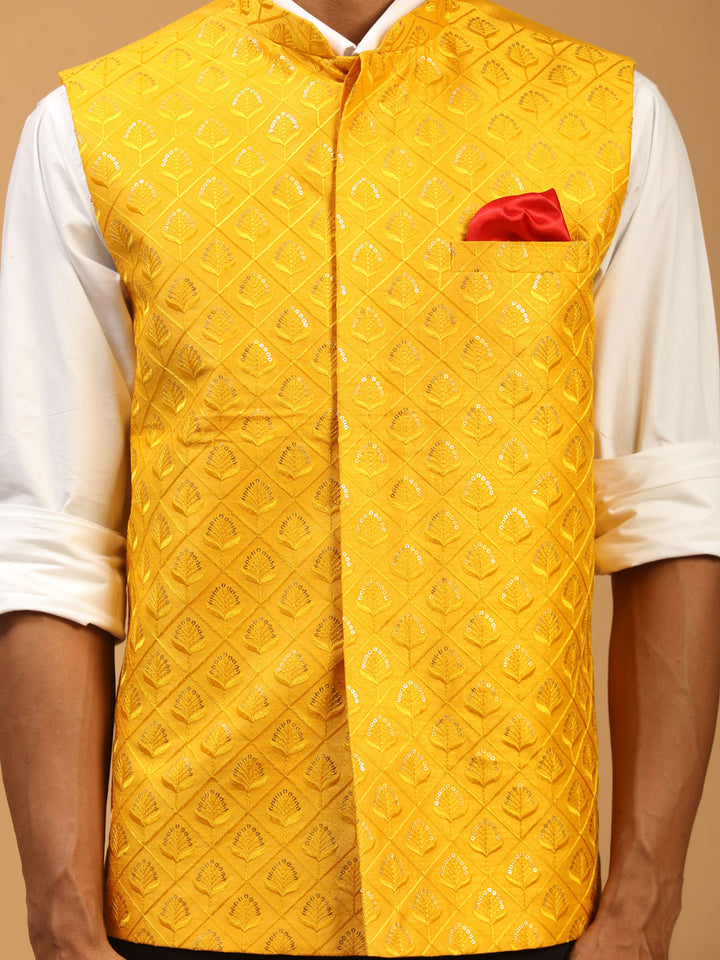 Men's Yellow Embellished Ethnic Nehru Jacket