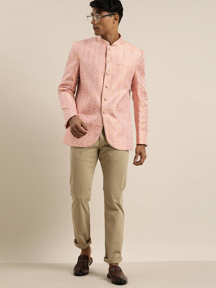 Men's Pink Ethnic Woven Jodhpuri