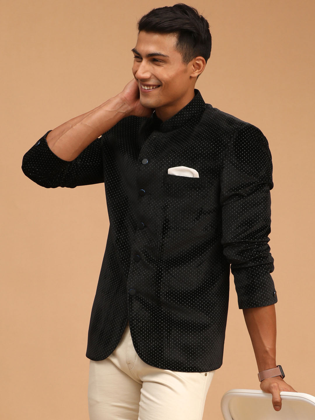 Men's Black Polka Dot Printed Velvet Jodhpuri