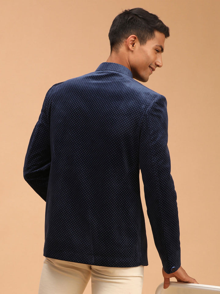 Men's Blue Polka Dot Printed Velvet Jodhpuri