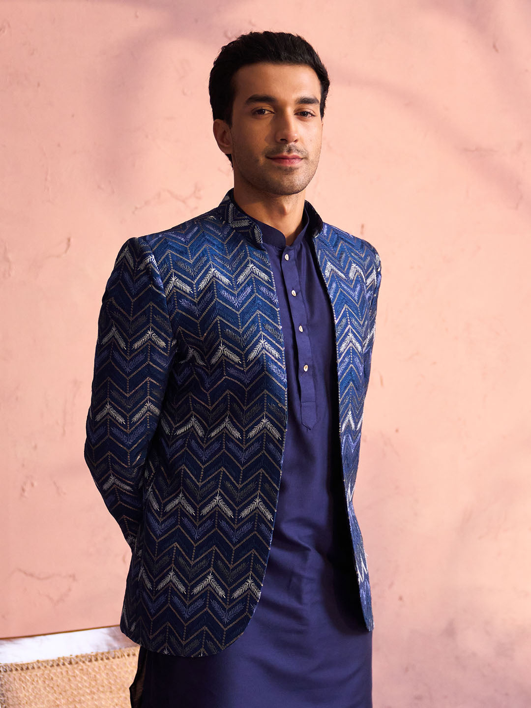 Men's Navy Blue Silk Embroidered Jodhpuri