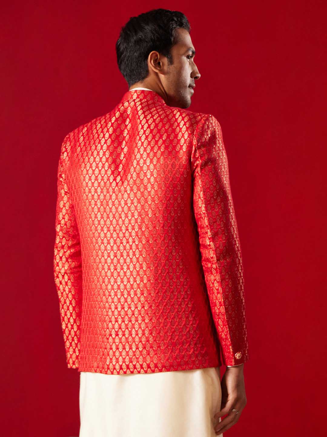 Men's Red Banarasi Woven Jodhpuri