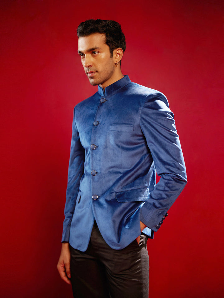 Men's Navy Blue Velvet Jodhpuri