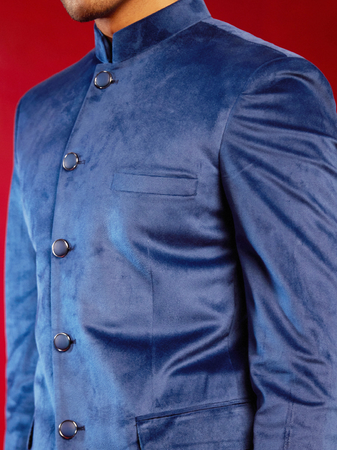 Men's Navy Blue Velvet Jodhpuri